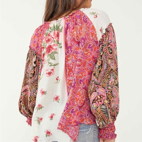 FREE PEOPLE Gemini Vintage Combo Long Sleeve Blouse size Small - Picture 5 of 10